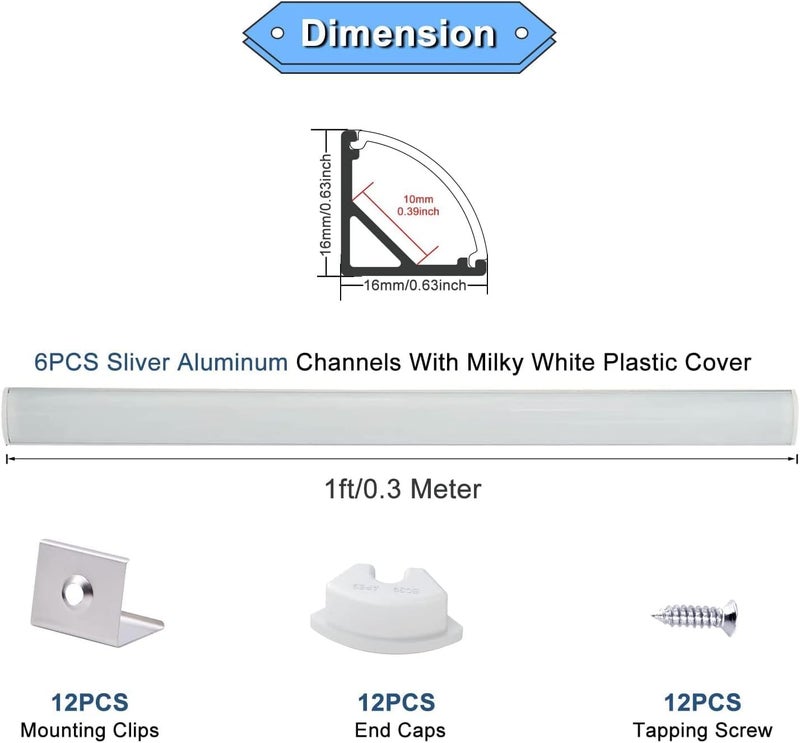 VST 20Pack 1 ft LED Aluminum Channel with Milky White Cover V Shape 16x16mm, Led Strip Light Track with End Caps and Mounting Clips Accessories for Living Room, Kitchen - Image 2